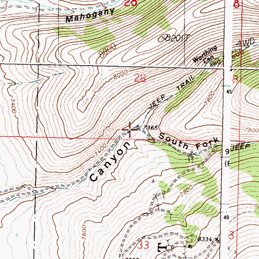 Topographic Map of South Fork Worthing Canyon, ID