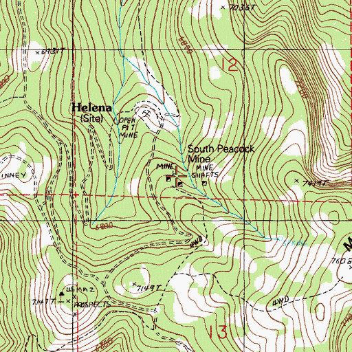 Topographic Map of South Peacock Mine, ID