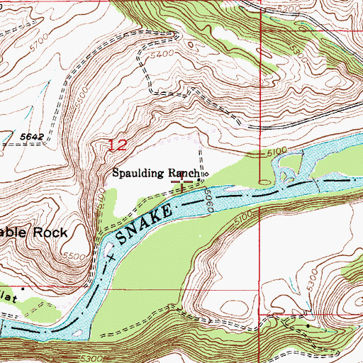 Topographic Map of Spaulding Ranch, ID