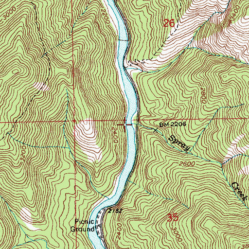 Topographic Map of Spray Creek, ID