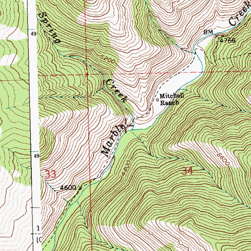 Topographic Map of Spring Creek, ID