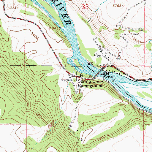 Topographic Map of Spring Creek Campground, ID
