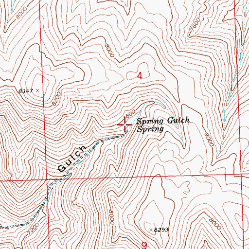 Topographic Map of Spring Gulch Spring, ID