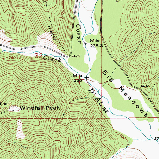 Topographic Map of Spruce Creek, ID