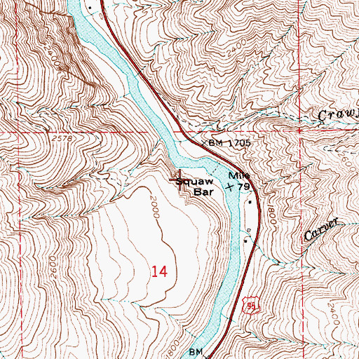 Topographic Map of Squaw Bar, ID