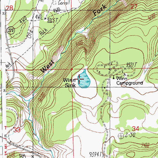 Topographic Map of Winn Sink, AZ