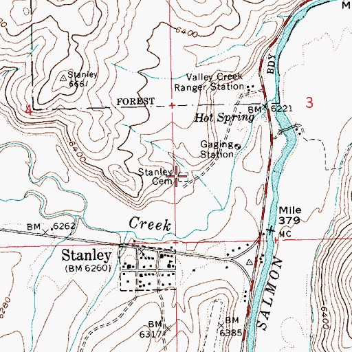 Topographic Map of Stanley Cemetery, ID