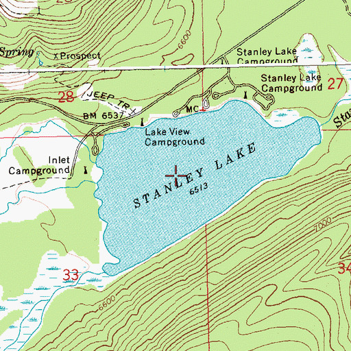 Topographic Map of Stanley Lake, ID