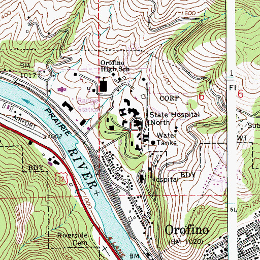 Topographic Map of State Hospital North, ID