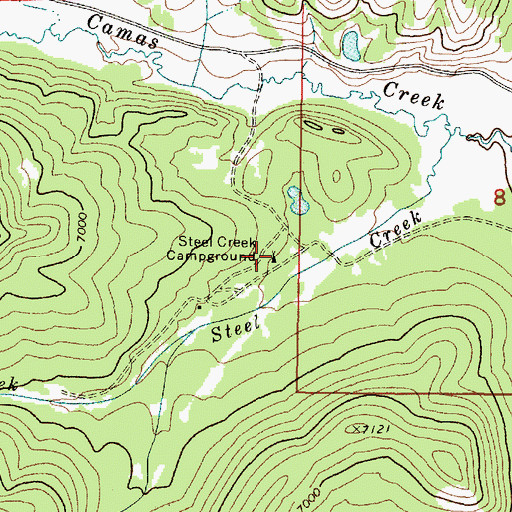 Topographic Map of Steel Creek Campground, ID