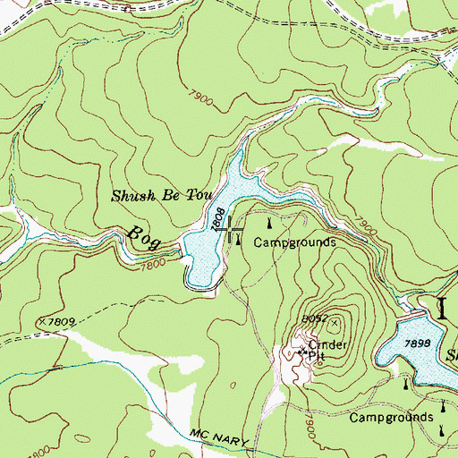 Topographic Map of Shush Be Tou Campgrounds, AZ