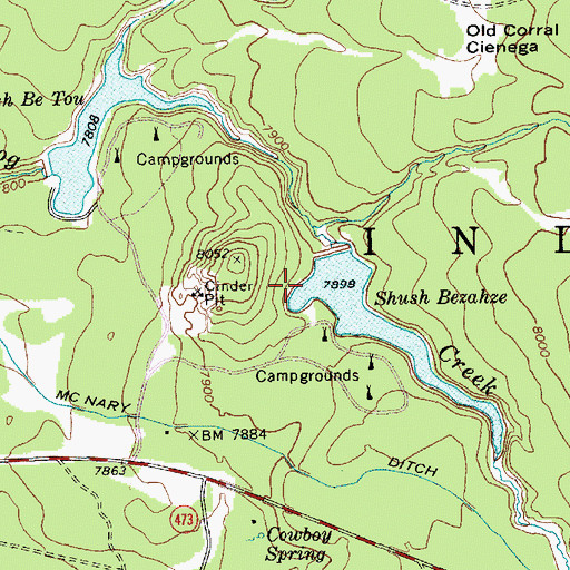 Topographic Map of Shush Be Tou Dam, AZ