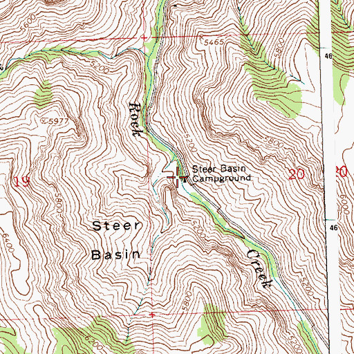 Topographic Map of Steer Basin Campground, ID