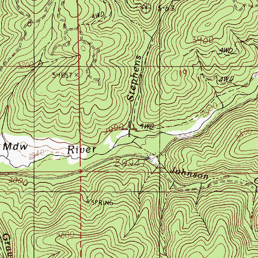 Topographic Map of Stephens Creek, ID