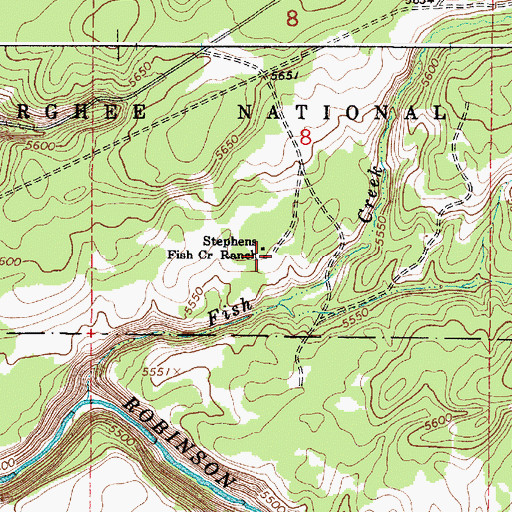 Topographic Map of Stephens Fish Creek Ranch, ID