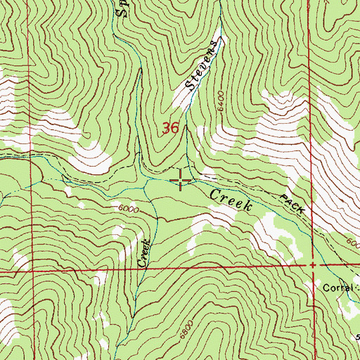 Topographic Map of Stevens Creek, ID