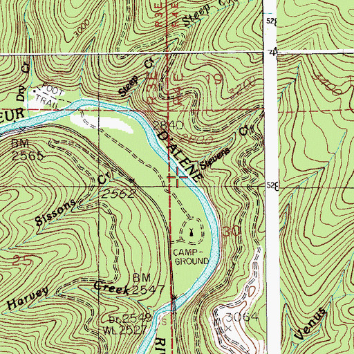 Topographic Map of Stevens Creek, ID
