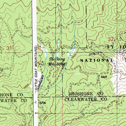 Topographic Map of Stocking Meadows, ID