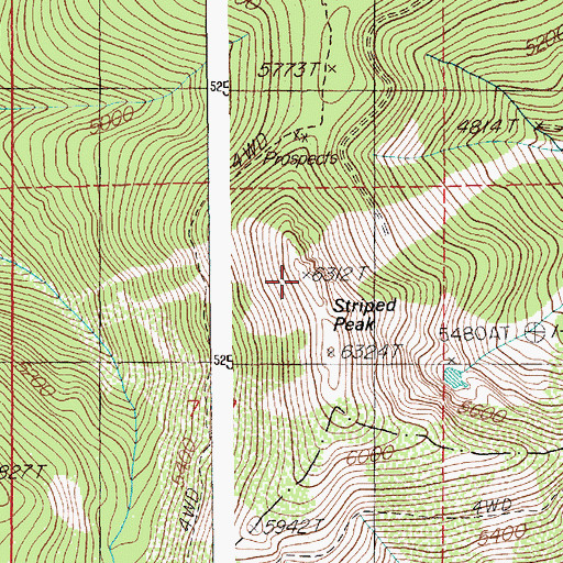 Topographic Map of Striped Peak, ID