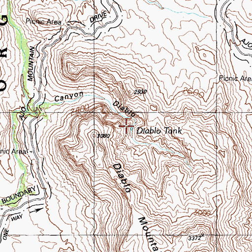 Topographic Map of Diablo Tank, AZ