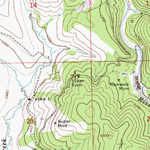 Topographic Map of Sultan Shaft, ID