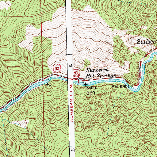 Topographic Map of Sunbeam Hot Springs, ID