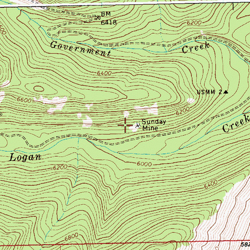 Topographic Map of Sunday Mine, ID