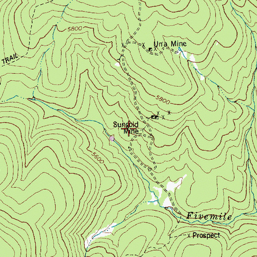 Topographic Map of Sungold Mine, ID