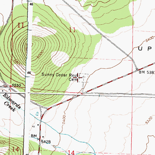Topographic Map of Sunny Cedar Rest Cemetery, ID
