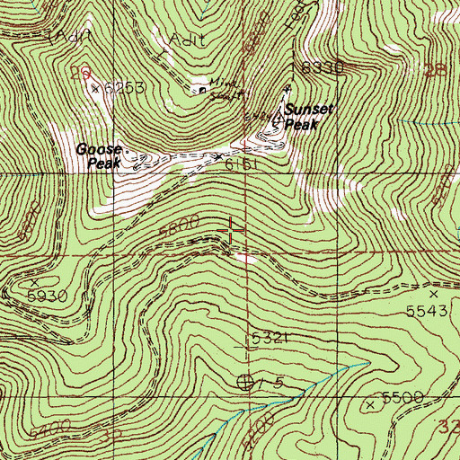 Topographic Map of Sunset Mine, ID