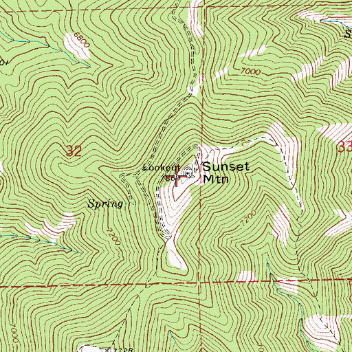 Topographic Map of Sunset Mountain, ID