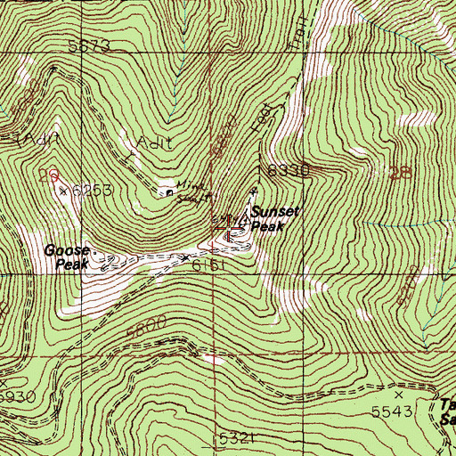 Topographic Map of Sunset Peak, ID