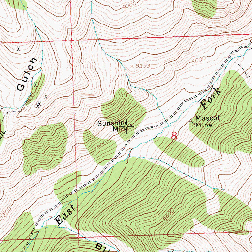 Topographic Map of Sunshine Mine, ID