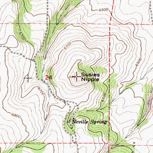 Topographic Map of Susies Nipple, ID