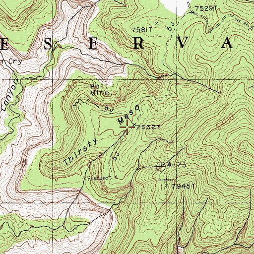 Topographic Map of Thirsty Mesa, AZ