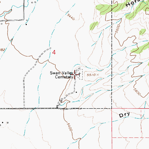 Topographic Map of Swan Valley Cemetery, ID