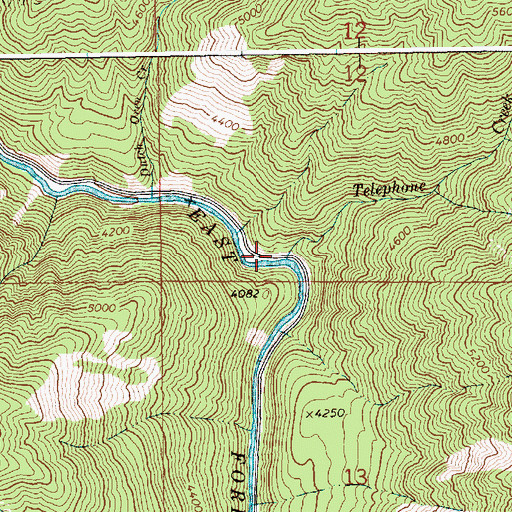 Topographic Map of Telephone Creek, ID