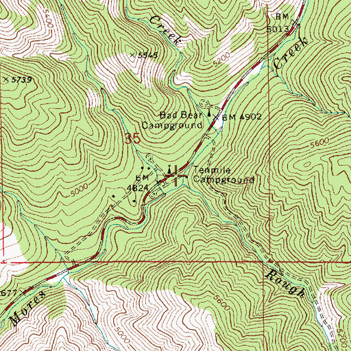 Topographic Map of Tenmile Campground, ID