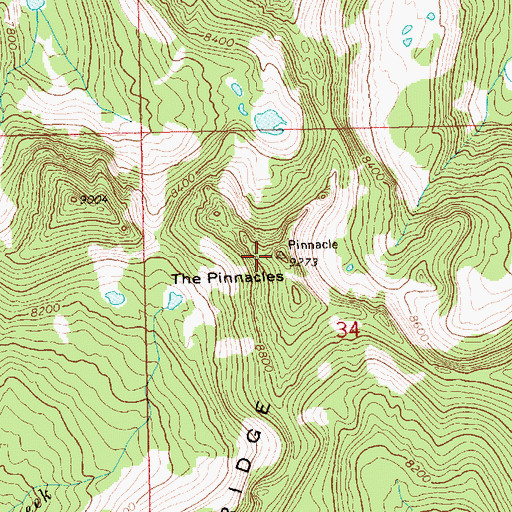 Topographic Map of The Pinnacles, ID