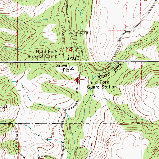 Topographic Map of Third Fork Guard Station, ID