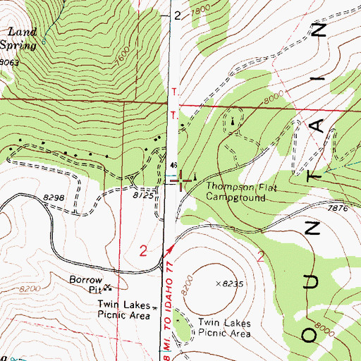 Topographic Map of Thompson Flat Campground, ID