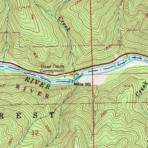 Topographic Map of Three Devils Creek, ID