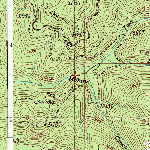 Topographic Map of Three Forks Creek, ID