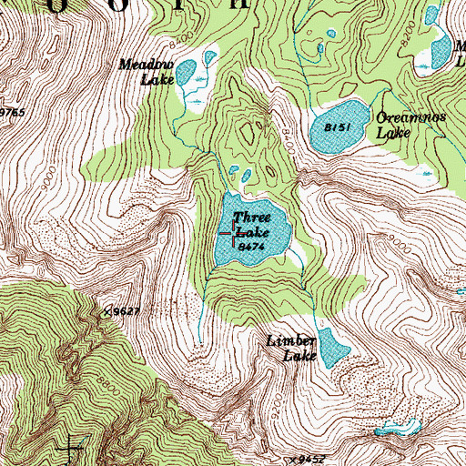 Topographic Map of Three Lake, ID