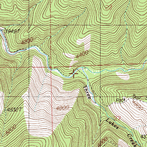 Topographic Map of Three Lakes Creek, ID