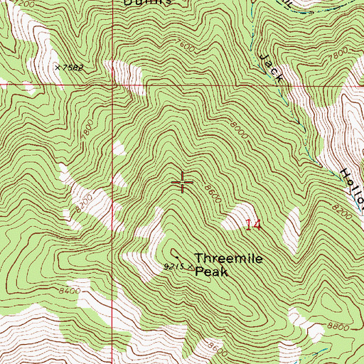 Topographic Map of Threemile Peak, ID