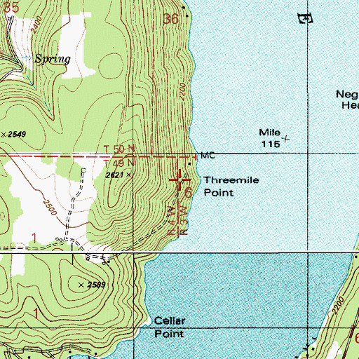 Topographic Map of Threemile Point, ID