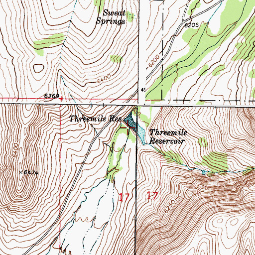 Topographic Map of Threemile Reservoir, ID