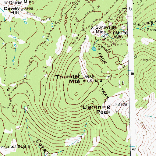 Topographic Map of Thunder Mountain, ID