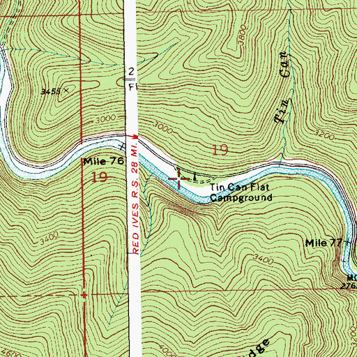 Topographic Map of Tin Can Flat Campground, ID